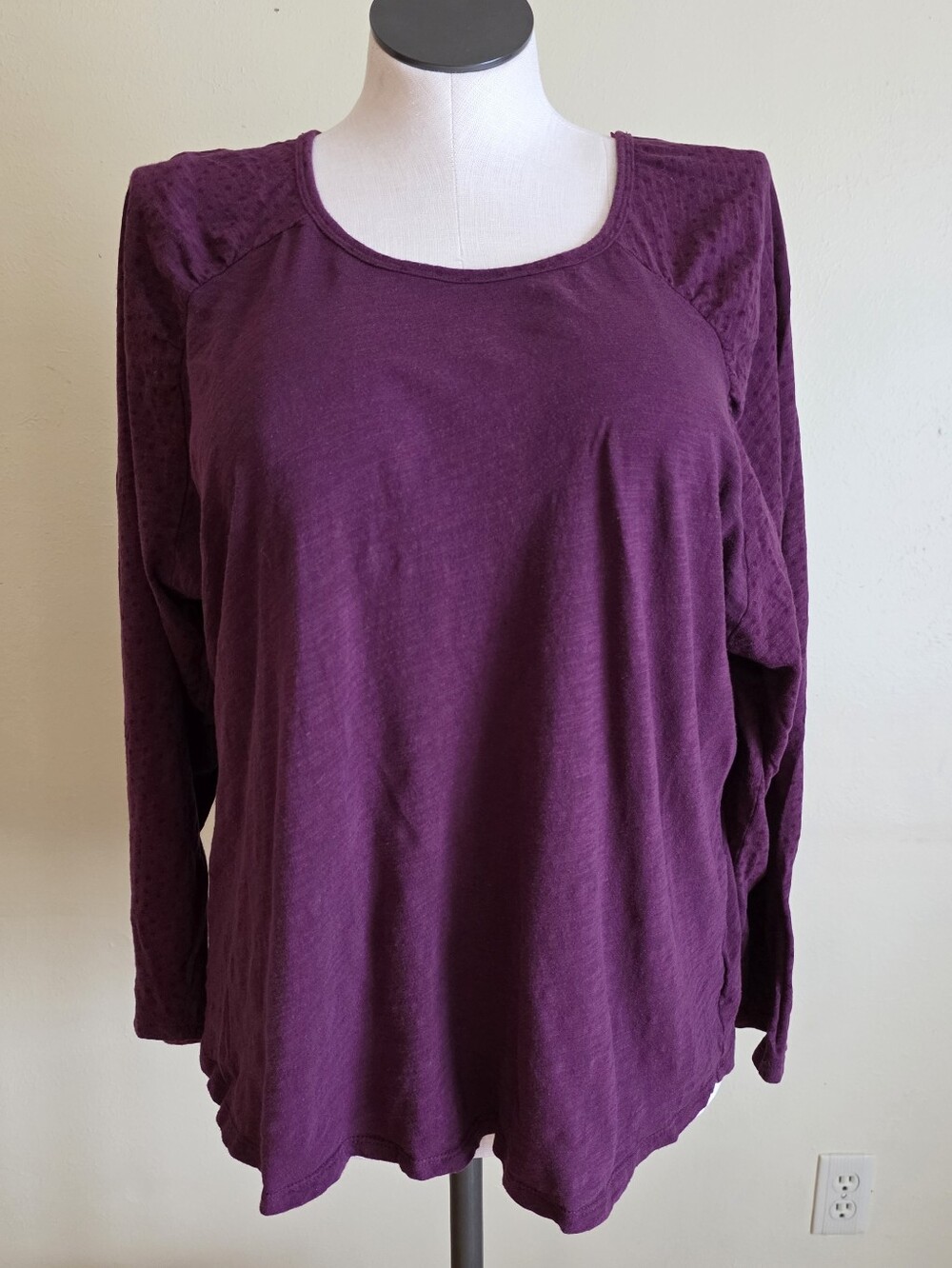 Terra & Sky 100% Cotton Long Sleeve Scoop Neck Top - Purple 2X